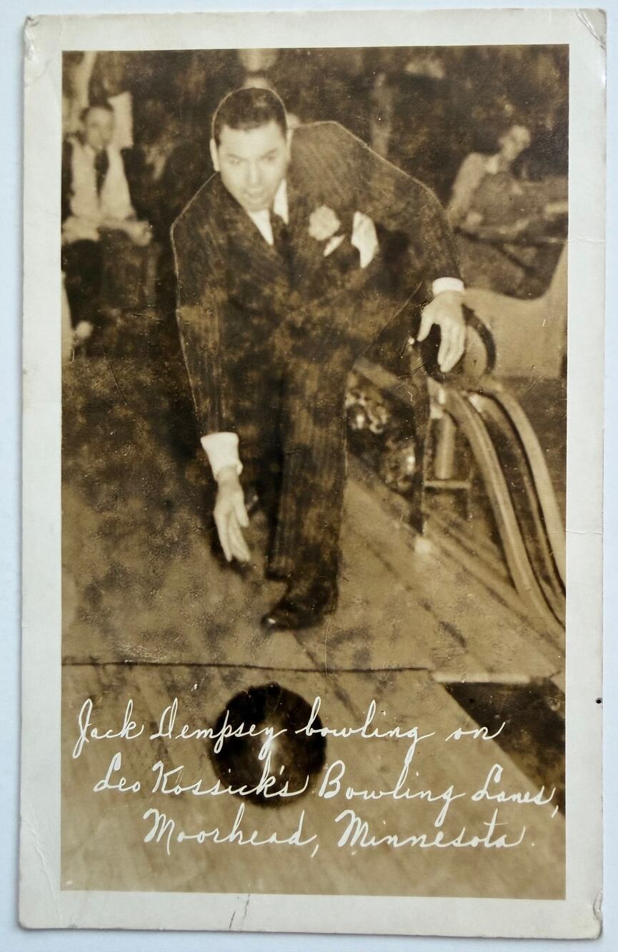 1942 Jack Dempsey Postcard Bowling Manassa Mauler Heavyweight World Champ Boxing